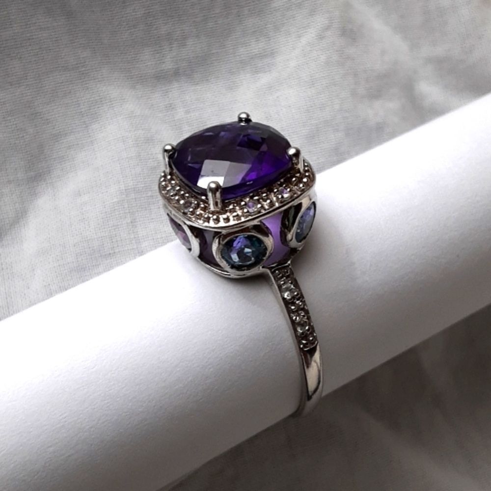 925 Genuine African Amethyst,  Rhodoilte Garnet & Blue Topaz.